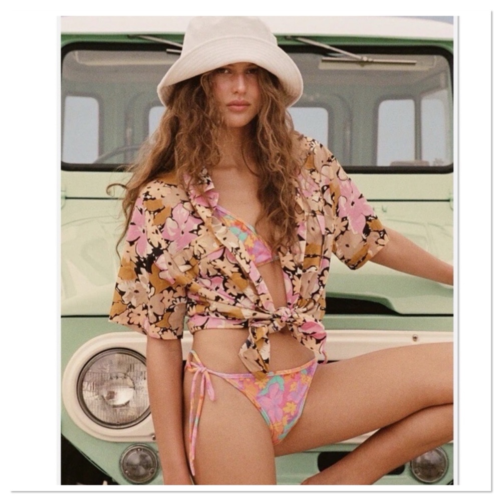 NWT Spell And The Gypsy Collective Aloha Shirt Caramel Pink Size Large